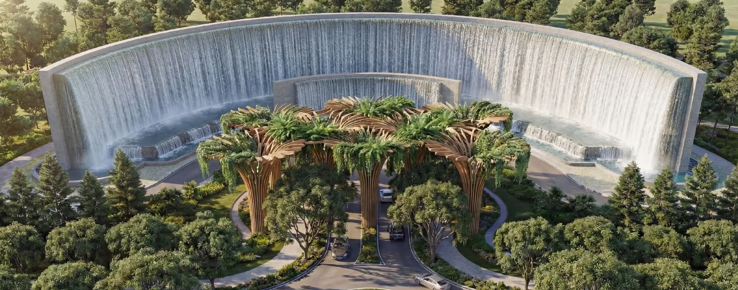 The waterfall wall at the main entrance